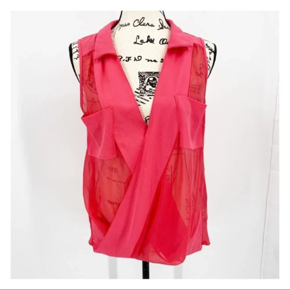Lulumari Surplice Wrap Sleeveless Sheer Blouse S - Picture 1 of 6